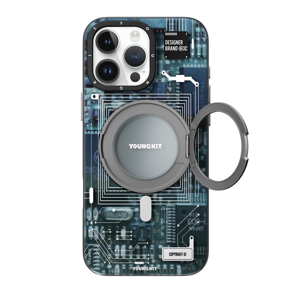 Apple iPhone 15 Pro Max Uyumlu Kılıf Magsafe Şarj Özellikli Youngkit 360° Standlı Technology Serisi Kapak - 11