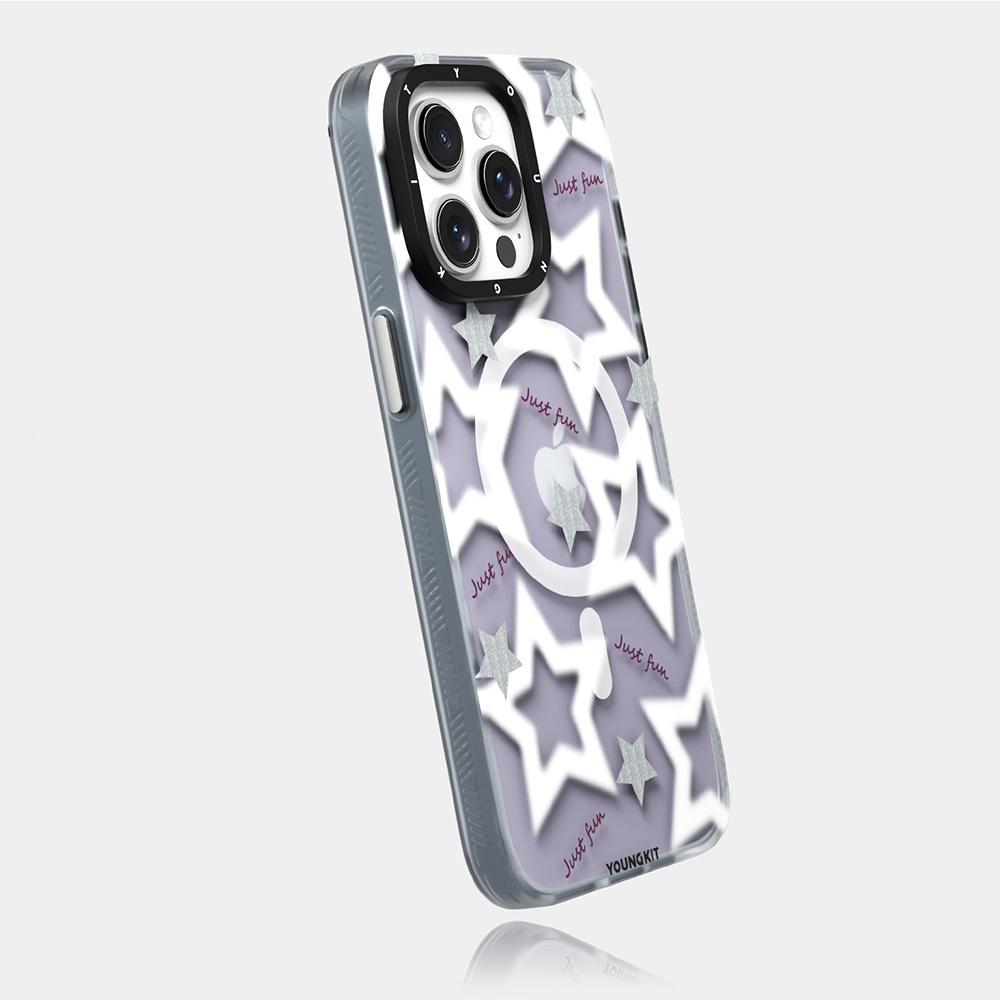 Apple iPhone 15 Pro Max Uyumlu Kılıf Magsafe Şarj Özellikli Airbagli Çift Katmanlı Youngkit Star&Butterfly Serisi Kapak - 9