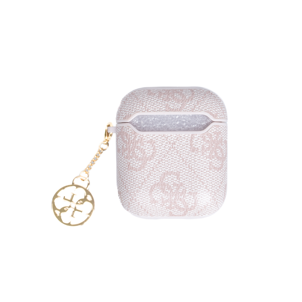 Apple Airpods Uyumlu Kılıf Guess Orjinal Lisanslı 4G Desenli Metal Script Logolu 4G Charm Sağdan Askılı PU Deri Kılıf - 1