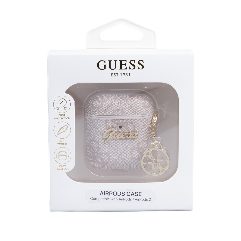 Apple Airpods Uyumlu Kılıf Guess Orjinal Lisanslı 4G Desenli Metal Script Logolu 4G Charm Sağdan Askılı PU Deri Kılıf - 2