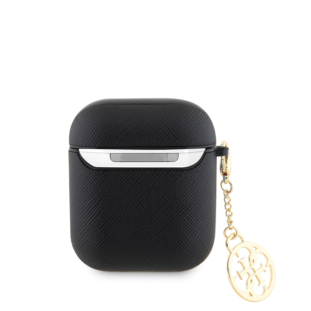 Apple Airpods Uyumlu Kılıf Guess Orjinal Lisanslı Dokulu 4G Yuvarlak Süs Zincirli Saffiano Kılıf - 4