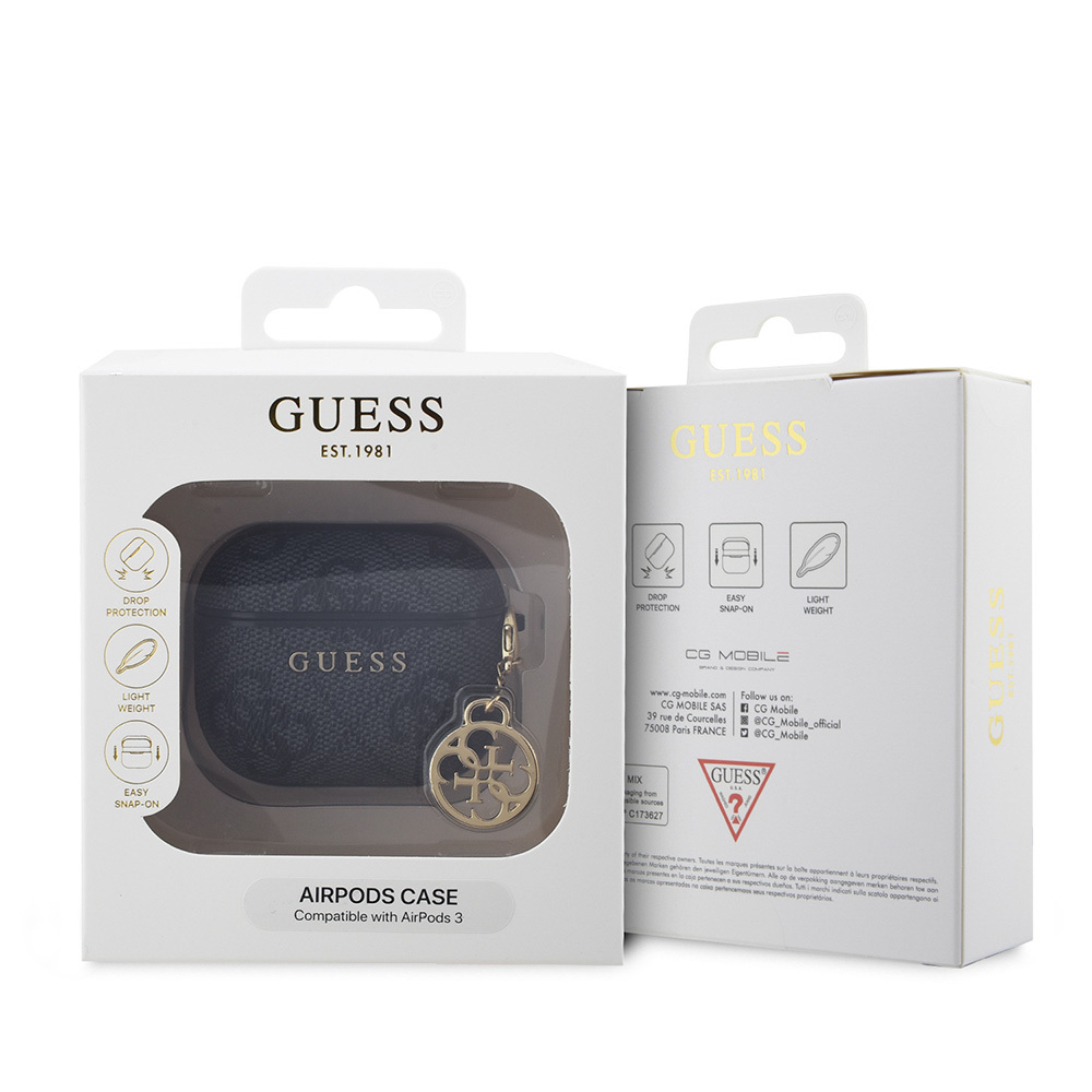Apple Airpods 3. Nesil Uyumlu Kılıf Guess Orjinal Lisanslı PU Deri 4G Desenli 4G Sade Askılı Kılıf - 5