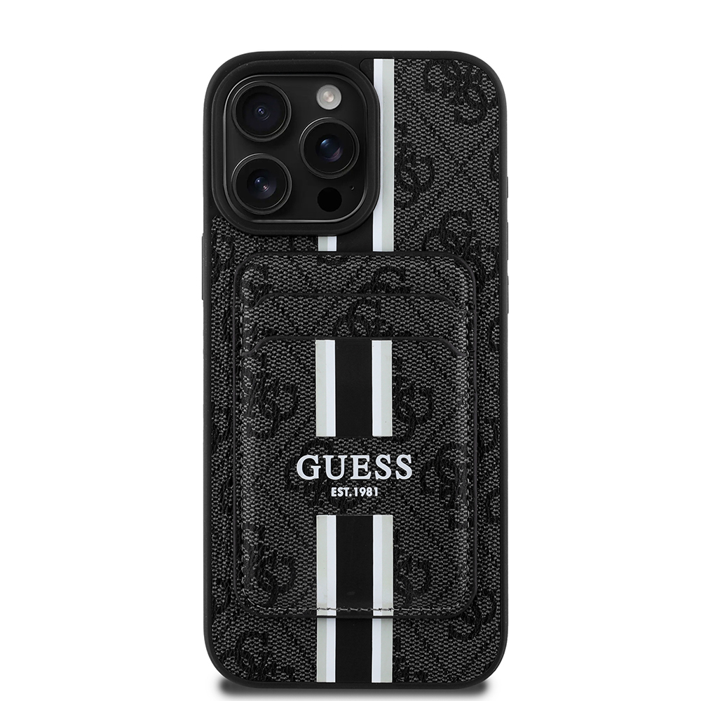 Apple iPhone 16 Pro Uyumlu Kılıf Guess Orjinal Lisanslı Magsafe Şarj Özellikli 4G Desenli Çizgili Kartlıklı Kapak - 1