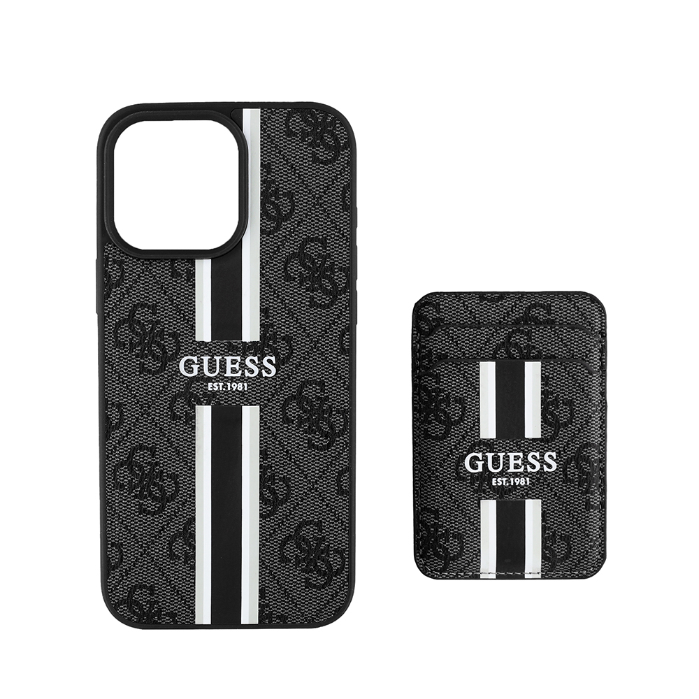 Apple iPhone 16 Pro Uyumlu Kılıf Guess Orjinal Lisanslı Magsafe Şarj Özellikli 4G Desenli Çizgili Kartlıklı Kapak - 3