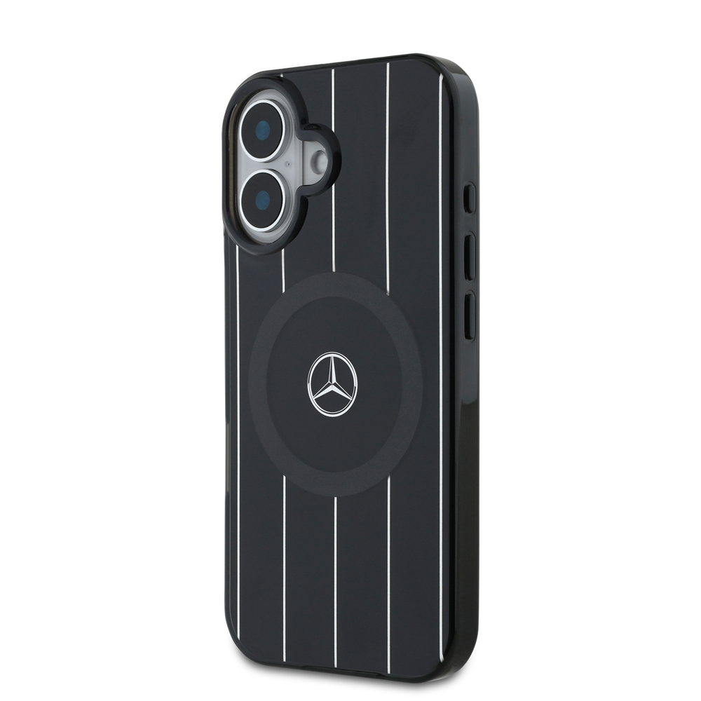 Apple iPhone 16 Uyumlu Kılıf Mercedes Benz Orjinal Lisanslı Magsafe Şarj Özellikli Çift Katmanlı Paralel Çizgi Desenli Kapak - 1