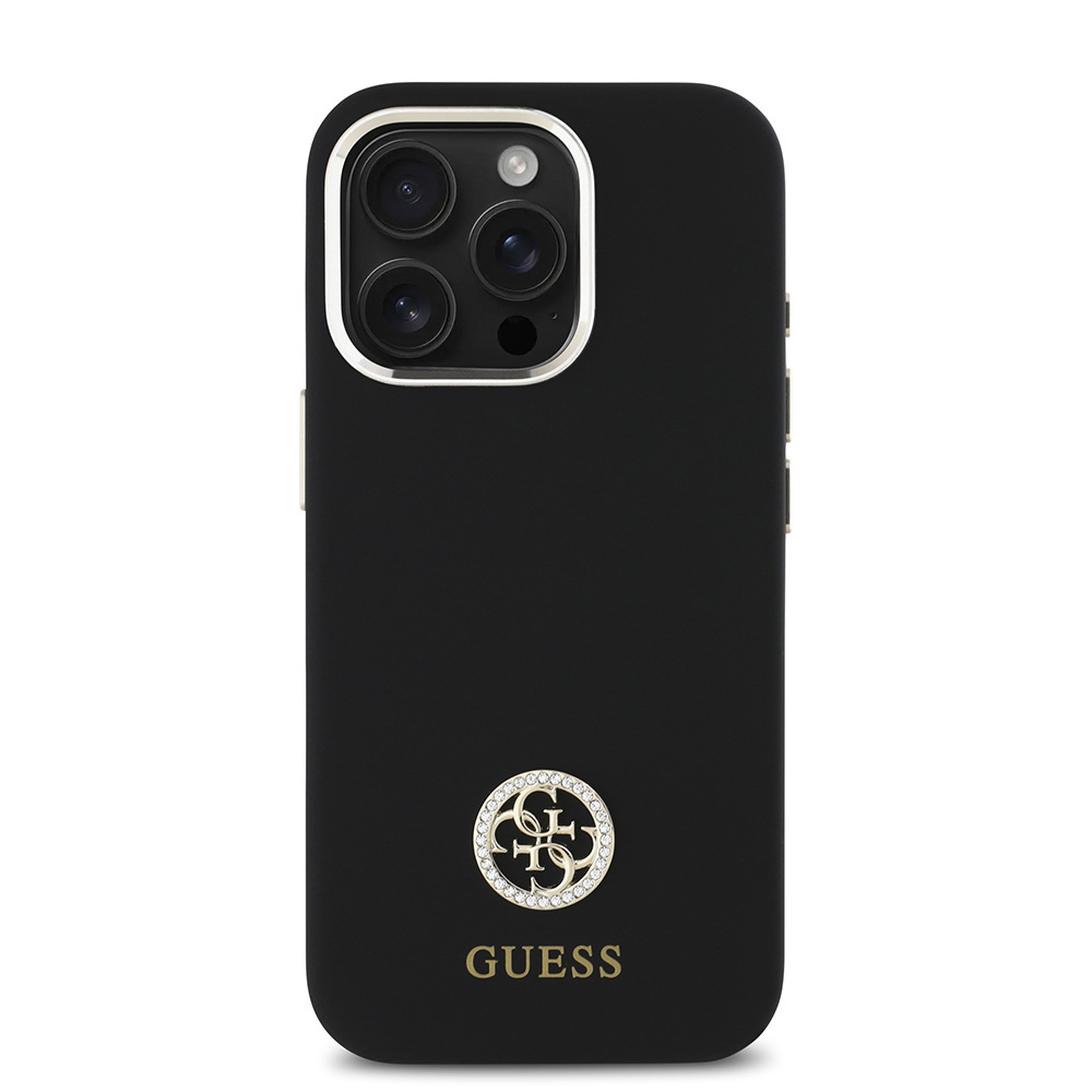 Apple iPhone 16 Pro Uyumlu Kılıf Guess Orjinal Lisanslı Yazı ve Taşlı 4G Logolu Metal Kamera Çerçeveli Silikon Kapak - 2