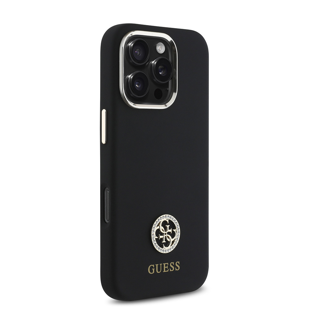 Apple iPhone 16 Pro Uyumlu Kılıf Guess Orjinal Lisanslı Yazı ve Taşlı 4G Logolu Metal Kamera Çerçeveli Silikon Kapak - 3
