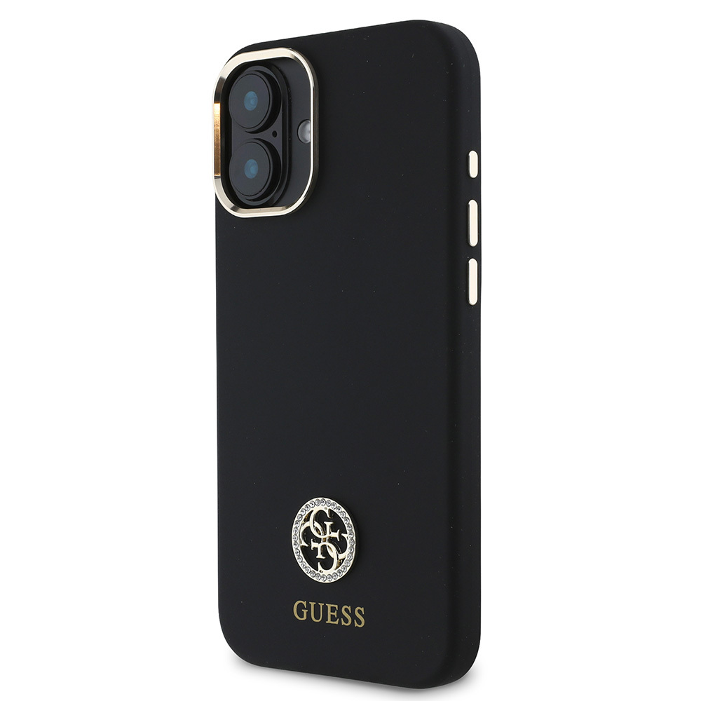Apple iPhone 16 Plus Uyumlu Kılıf Guess Orjinal Lisanslı Yazı ve Taşlı 4G Logolu Metal Kamera Çerçeveli Silikon Kapak - 1