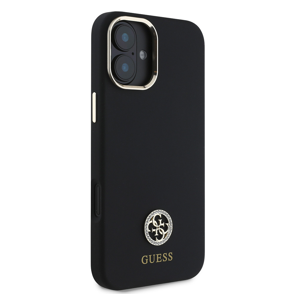 Apple iPhone 16 Plus Uyumlu Kılıf Guess Orjinal Lisanslı Yazı ve Taşlı 4G Logolu Metal Kamera Çerçeveli Silikon Kapak - 3