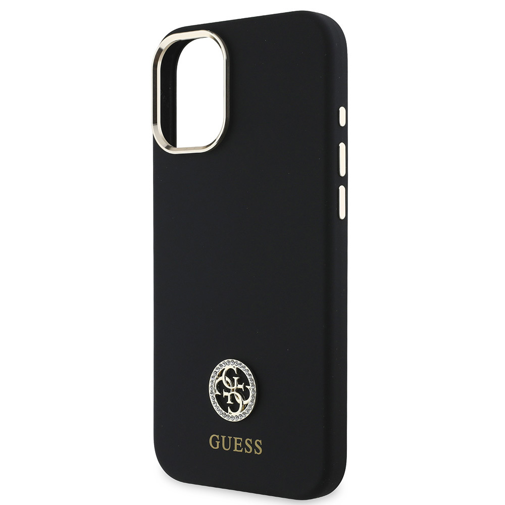 Apple iPhone 16 Plus Uyumlu Kılıf Guess Orjinal Lisanslı Yazı ve Taşlı 4G Logolu Metal Kamera Çerçeveli Silikon Kapak - 5