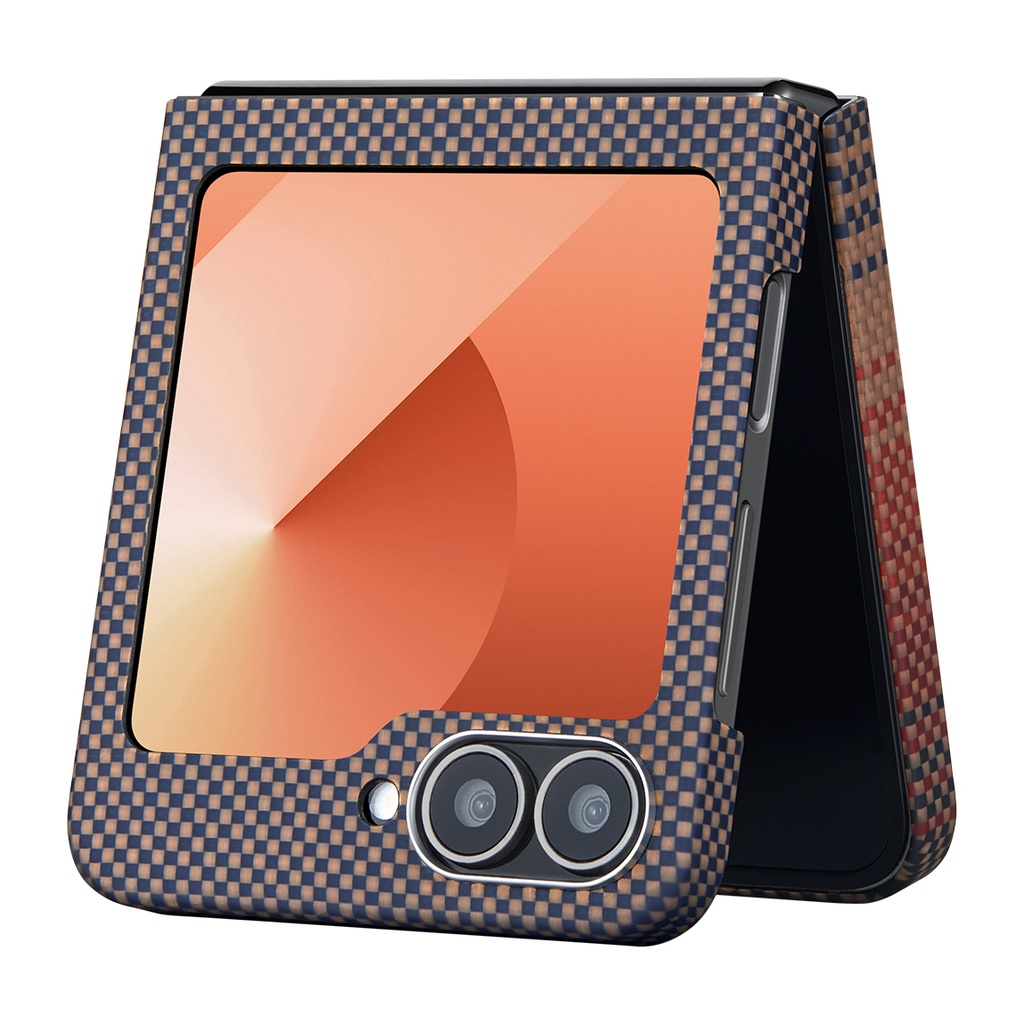 Samsung Galaxy Z Flip 6 Uyumlu Kılıf Magsafe Şarj Özellikli Aramid Fiber Pitaka Tactile Woven Sunset-Moonrise Serisi Sunset Kapak - 5