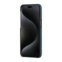Apple iPhone 15 Pro Uyumlu Kılıf Magsafe Şarj Özellikli 1500D Aramid Fiber Pitaka Ultra-Slim Classic Serisi Black-Blue Twill Kapak - 5