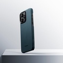 Apple iPhone 15 Pro Uyumlu Kılıf Magsafe Şarj Özellikli 1500D Aramid Fiber Pitaka Ultra-Slim Classic Serisi Black-Blue Twill Kapak - 12