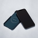 Apple iPhone 15 Pro Uyumlu Kılıf Magsafe Şarj Özellikli 1500D Aramid Fiber Pitaka Ultra-Slim Classic Serisi Black-Blue Twill Kapak - 17