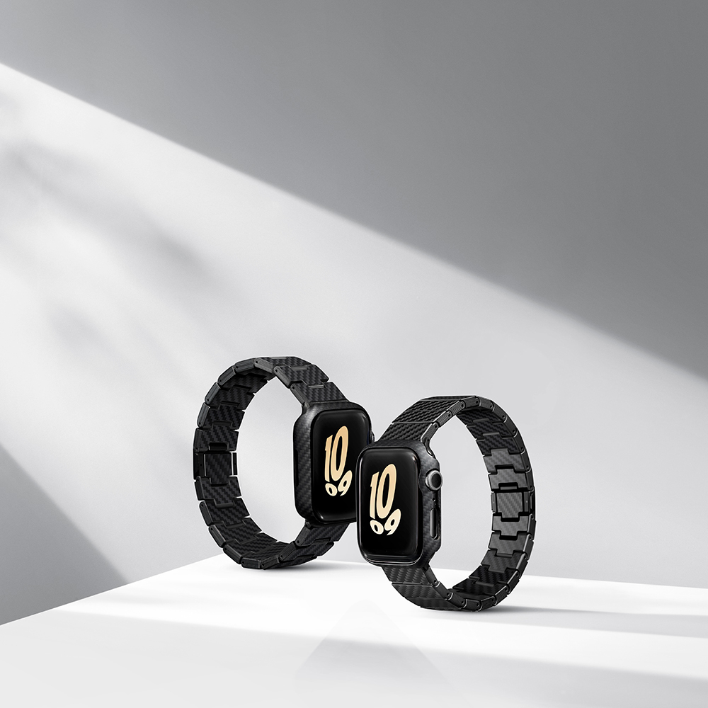 Apple Watch 7 45mm Uyumlu 600D Aramid Fiber Classic Serisi Black-Grey Twill Kasa Koruyucu Pitaka Air Case - 6
