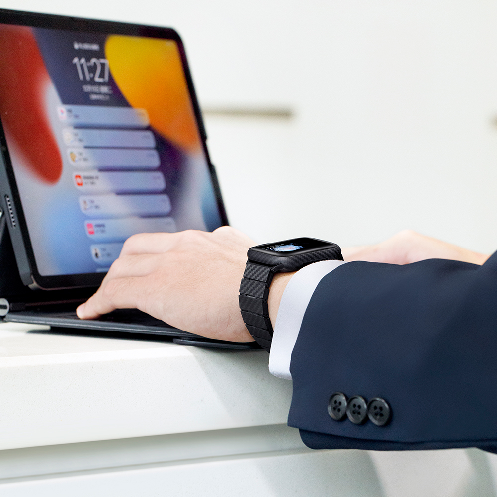 Apple Watch 7 45mm Uyumlu 600D Aramid Fiber Classic Serisi Black-Grey Twill Kasa Koruyucu Pitaka Air Case - 8