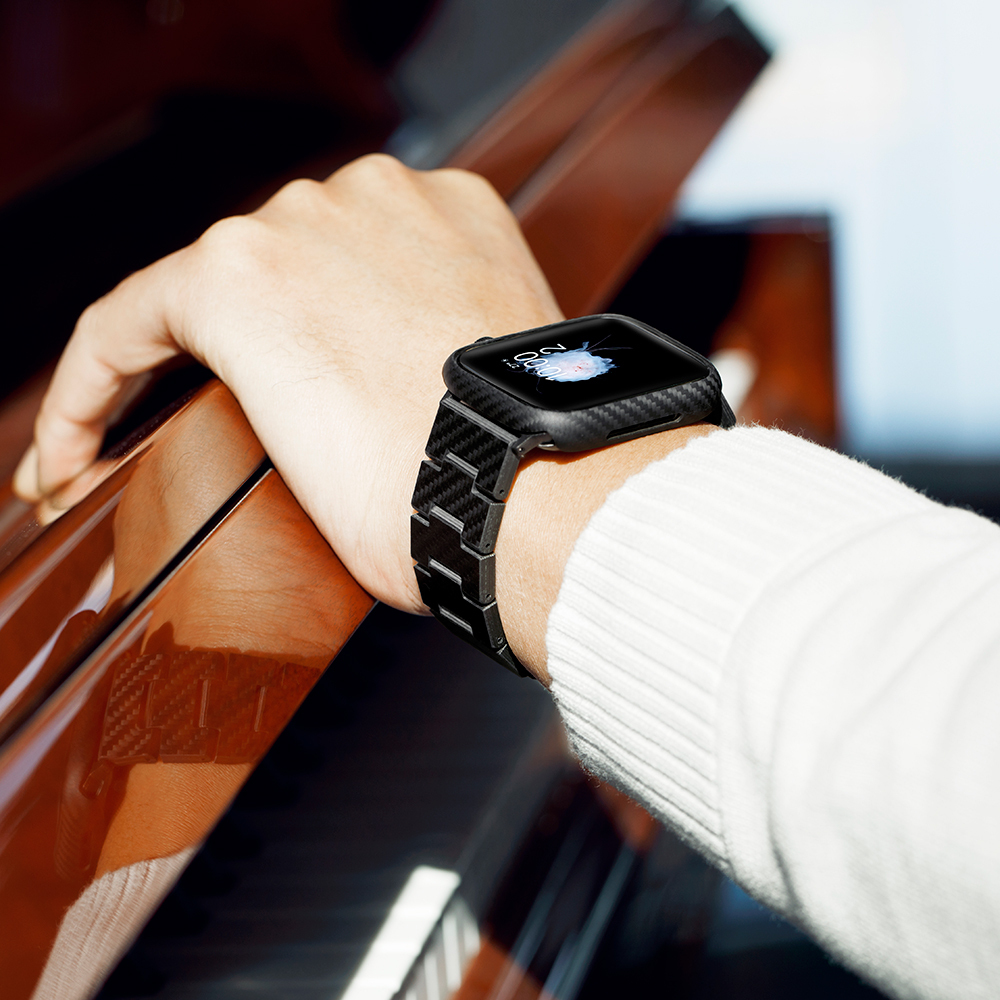 Apple Watch 7 45mm Uyumlu 600D Aramid Fiber Classic Serisi Black-Grey Twill Kasa Koruyucu Pitaka Air Case - 10