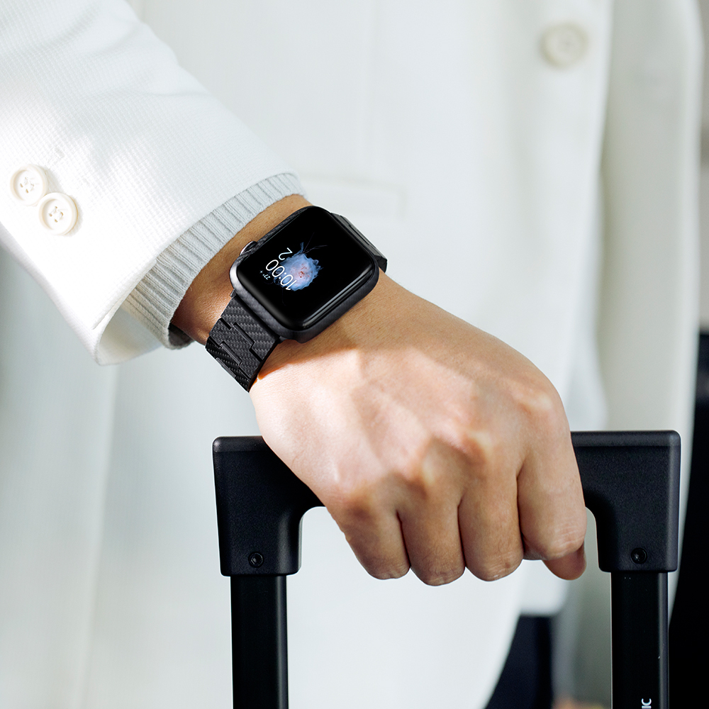 Apple Watch 7 45mm Uyumlu 600D Aramid Fiber Classic Serisi Black-Grey Twill Kasa Koruyucu Pitaka Air Case - 11