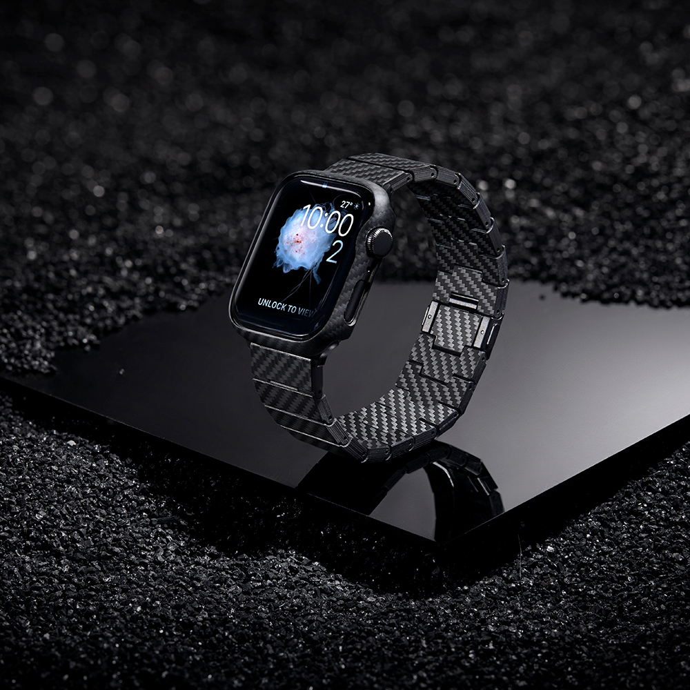 Apple Watch 7 45mm Uyumlu 600D Aramid Fiber Classic Serisi Black-Grey Twill Kasa Koruyucu Pitaka Air Case - 14