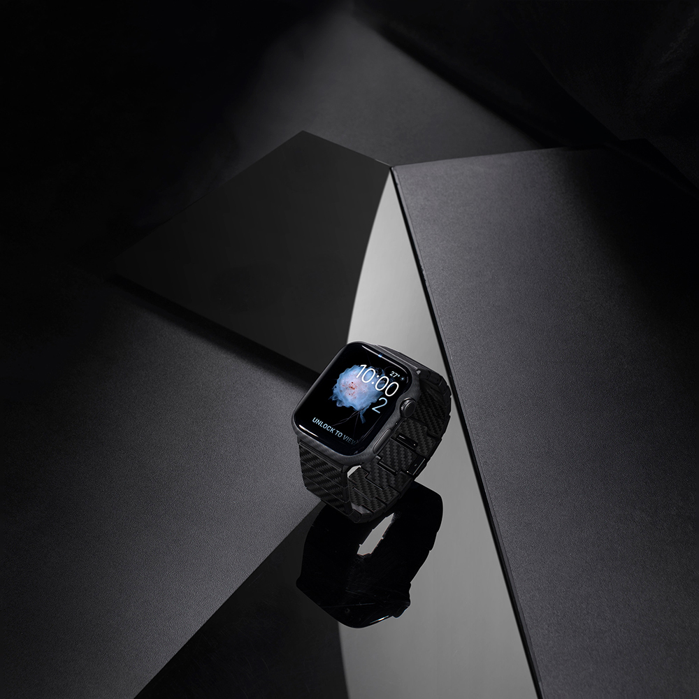 Apple Watch 7 45mm Uyumlu 600D Aramid Fiber Classic Serisi Black-Grey Twill Kasa Koruyucu Pitaka Air Case - 15