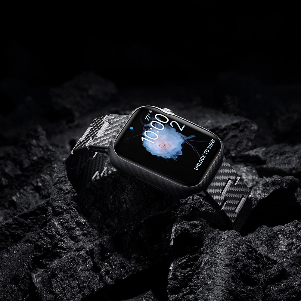 Apple Watch 7 45mm Uyumlu 600D Aramid Fiber Classic Serisi Black-Grey Twill Kasa Koruyucu Pitaka Air Case - 16