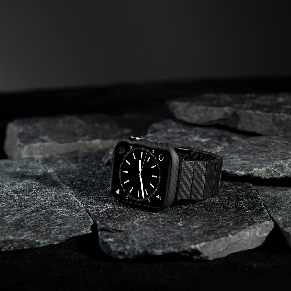 Apple Watch 7 45mm Uyumlu 600D Aramid Fiber Classic Serisi Black-Grey Twill Kasa Koruyucu Pitaka Air Case - 18