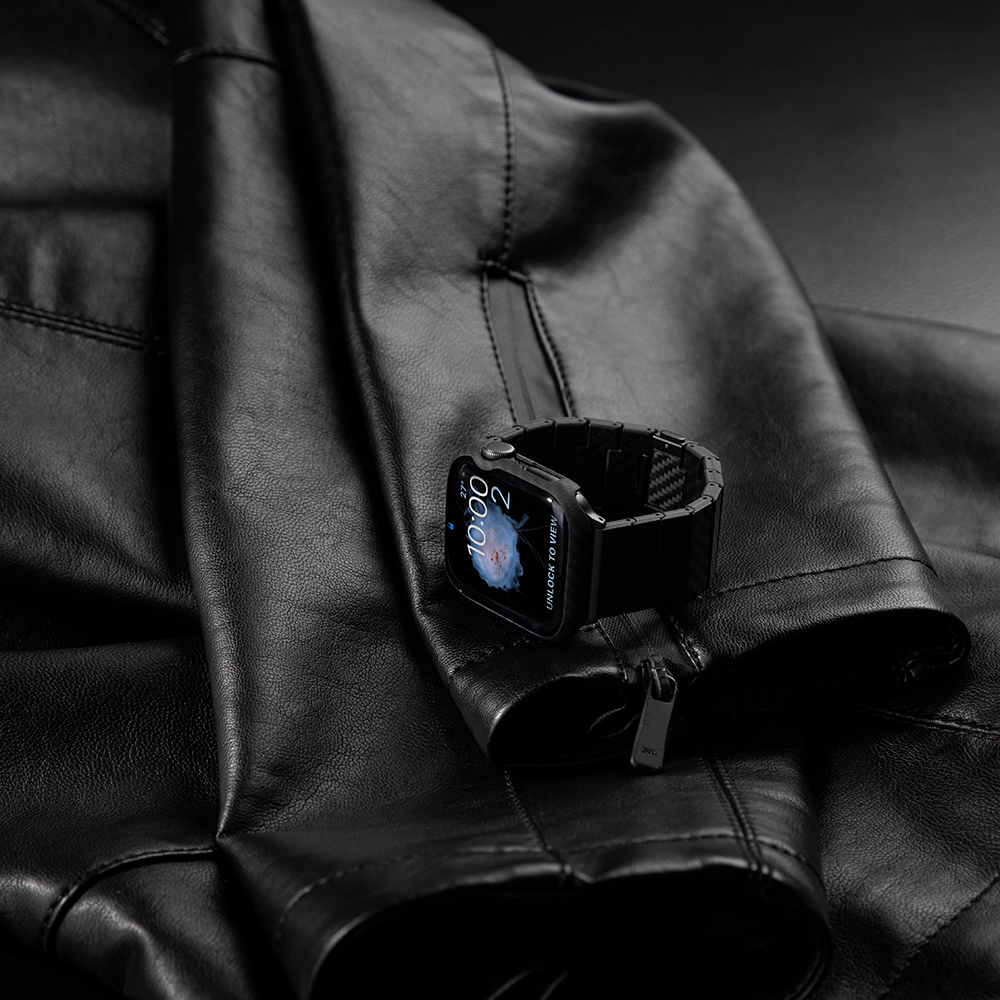 Apple Watch 7 45mm Uyumlu 600D Aramid Fiber Classic Serisi Black-Grey Twill Kasa Koruyucu Pitaka Air Case - 20