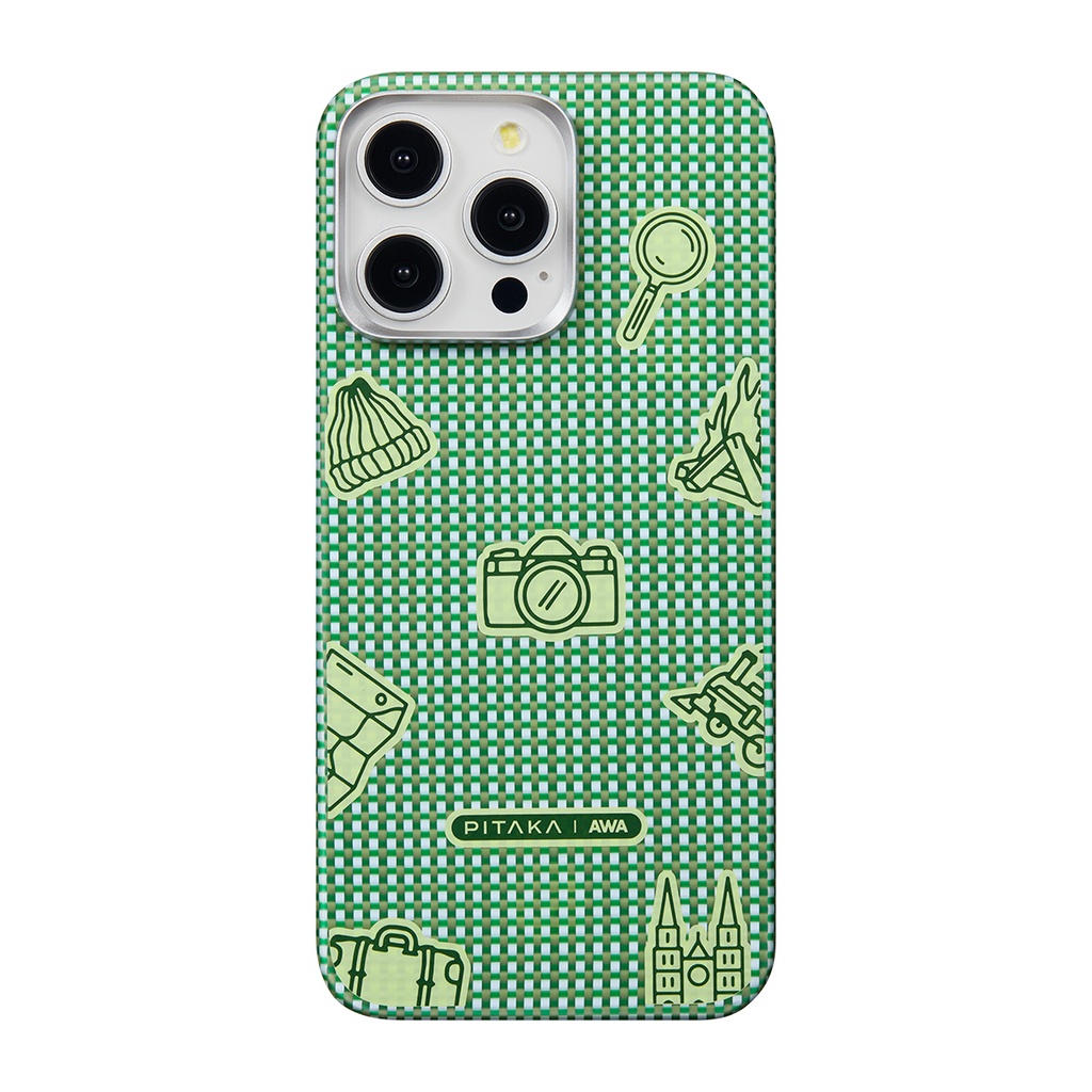 Apple iPhone 15 Pro Max Uyumlu Kılıf Magsafe Şarj Özellikli Awa Tasarımlı 1500D Aramid Fiber Pitaka Ultra-Slim Classic Serisi Forest Kapak - 1