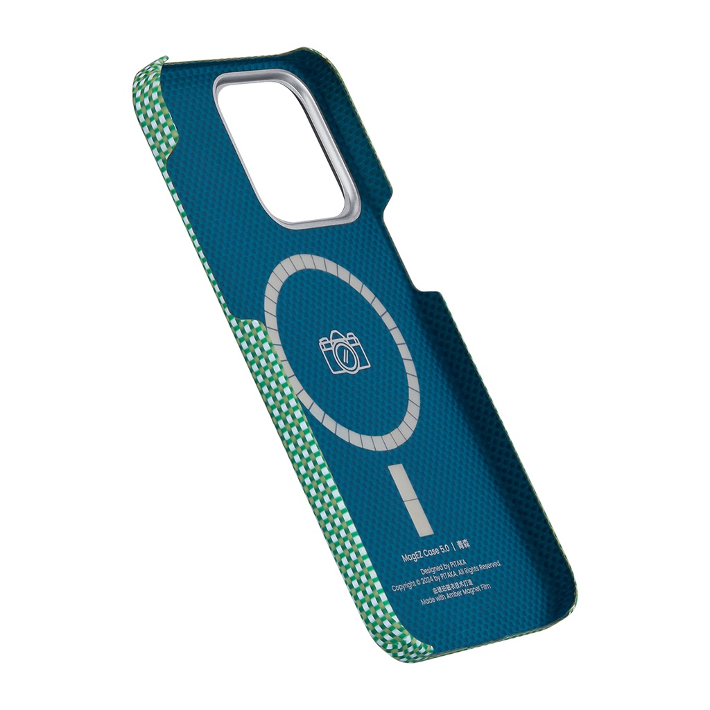 Apple iPhone 15 Pro Max Uyumlu Kılıf Magsafe Şarj Özellikli Awa Tasarımlı 1500D Aramid Fiber Pitaka Ultra-Slim Classic Serisi Forest Kapak - 4