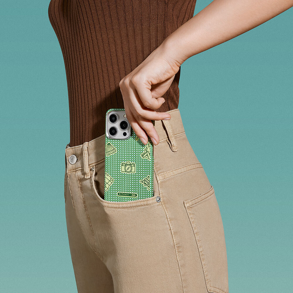 Apple iPhone 15 Pro Max Uyumlu Kılıf Magsafe Şarj Özellikli Awa Tasarımlı 1500D Aramid Fiber Pitaka Ultra-Slim Classic Serisi Forest Kapak - 6