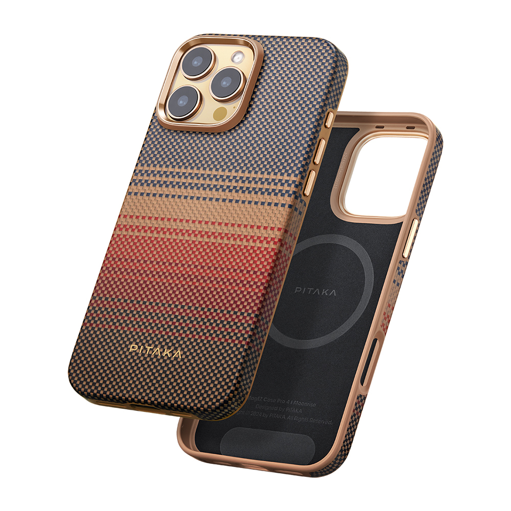 Apple iPhone 16 Pro Uyumlu Kılıf Magsafe Şarj Özellikli Aramid Fiber Pitaka Military-Grade Sunset-Moonrise Serisi Sunset Kapak - 3