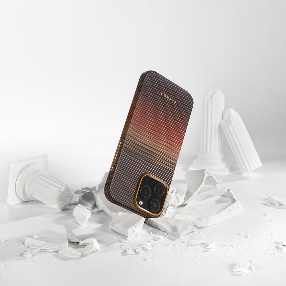 Apple iPhone 16 Pro Uyumlu Kılıf Magsafe Şarj Özellikli Aramid Fiber Pitaka Military-Grade Sunset-Moonrise Serisi Sunset Kapak - 9