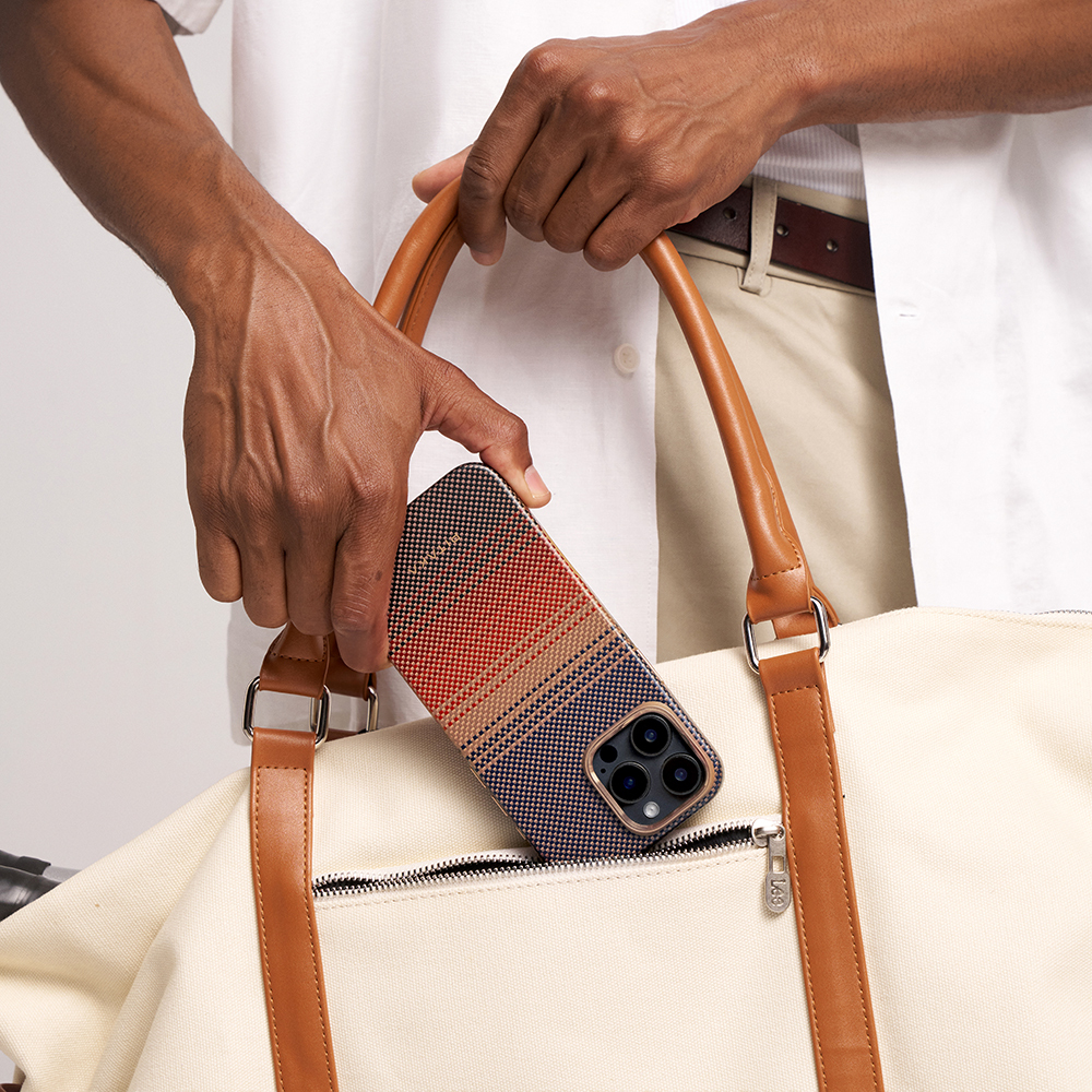 Apple iPhone 16 Pro Uyumlu Kılıf Magsafe Şarj Özellikli Aramid Fiber Pitaka Military-Grade Sunset-Moonrise Serisi Sunset Kapak - 10