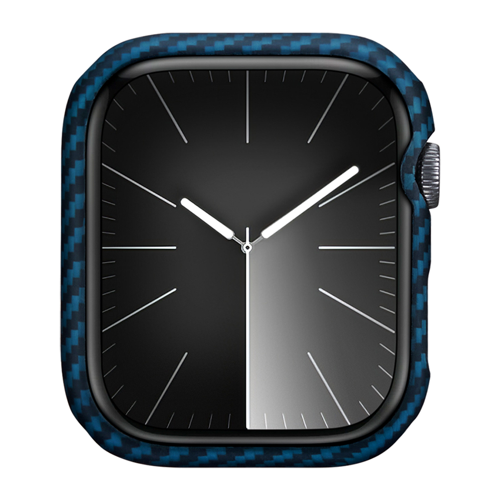 Apple Watch 7 45mm Uyumlu 600D Aramid Fiber Classic Serisi Black-Blue Twill Kasa Koruyucu Pitaka Air Case - 1