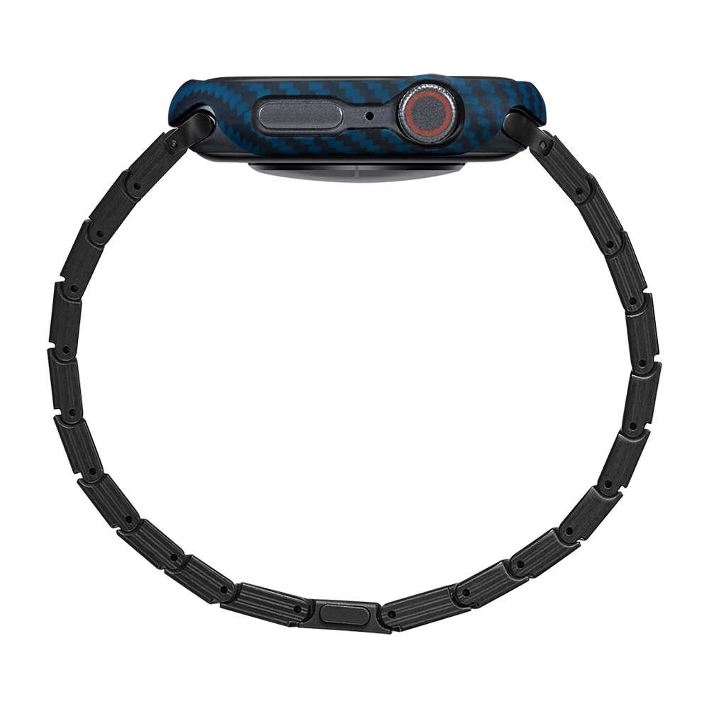 Apple Watch 7 45mm Uyumlu 600D Aramid Fiber Classic Serisi Black-Blue Twill Kasa Koruyucu Pitaka Air Case - 3