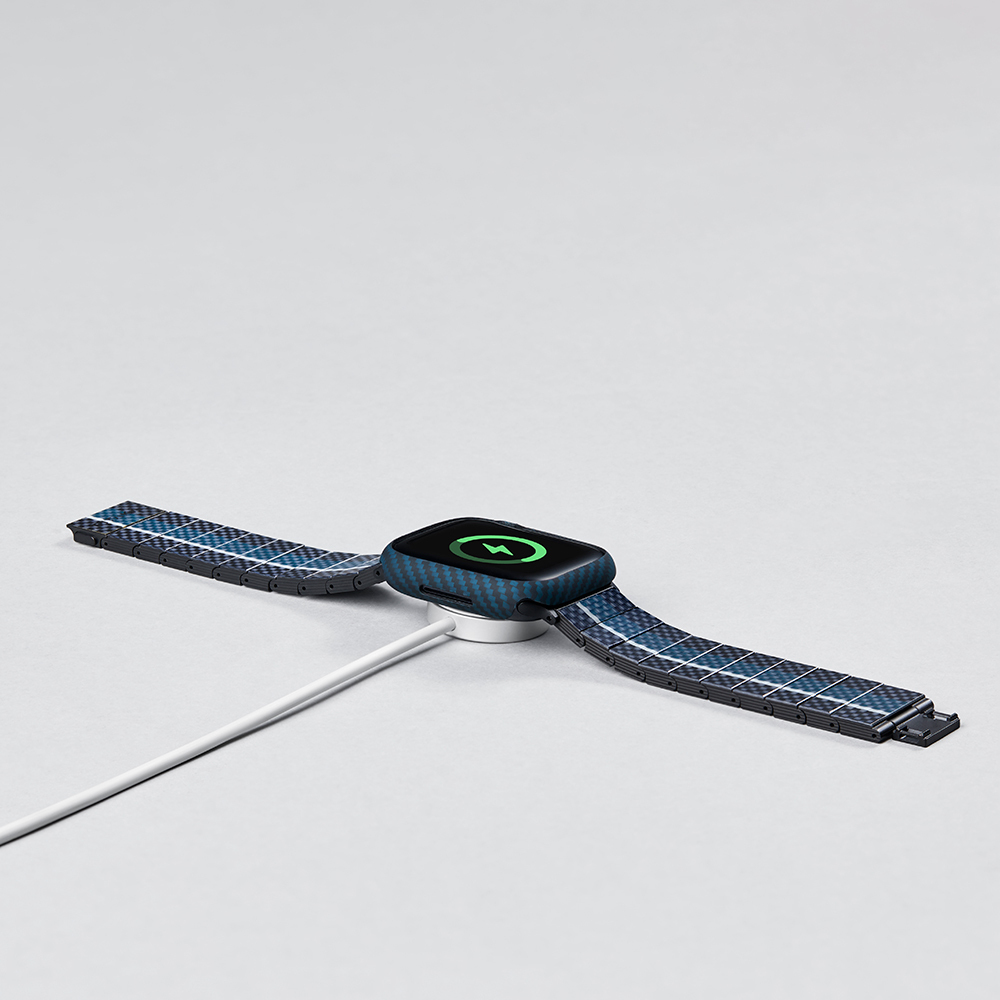 Apple Watch 7 45mm Uyumlu 600D Aramid Fiber Classic Serisi Black-Blue Twill Kasa Koruyucu Pitaka Air Case - 11