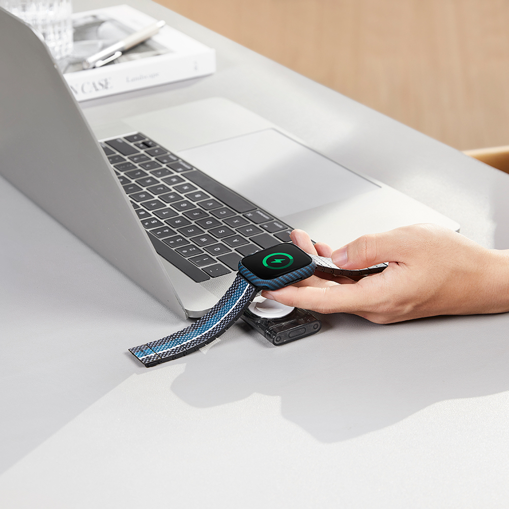 Apple Watch 7 45mm Uyumlu 600D Aramid Fiber Classic Serisi Black-Blue Twill Kasa Koruyucu Pitaka Air Case - 16