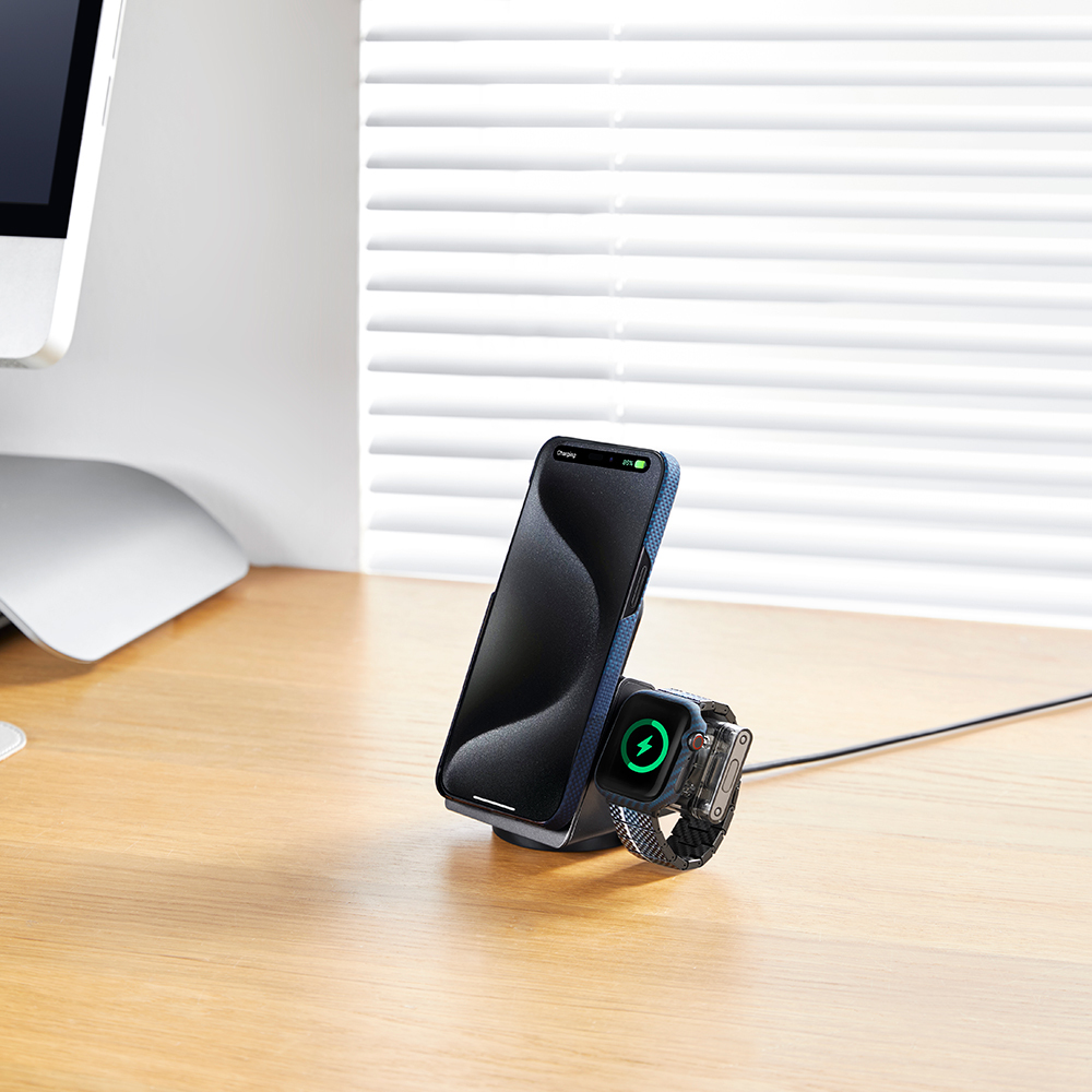 Apple Watch 7 45mm Uyumlu 600D Aramid Fiber Classic Serisi Black-Blue Twill Kasa Koruyucu Pitaka Air Case - 22