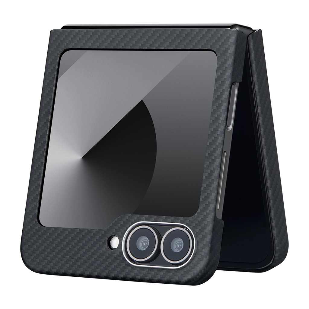 Samsung Galaxy Z Flip 6 Uyumlu Kılıf Magsafe Şarj Özellikli 600D Aramid Fiber Pitaka Ultra-Slim Classic Serisi Black-Grey Twill Kapak - 5