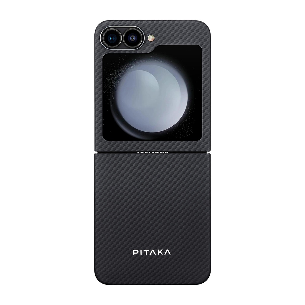 Samsung Galaxy Z Flip 6 Uyumlu Kılıf Magsafe Şarj Özellikli 600D Aramid Fiber Pitaka Ultra-Slim Classic Serisi Black-Grey Twill Kapak - 10