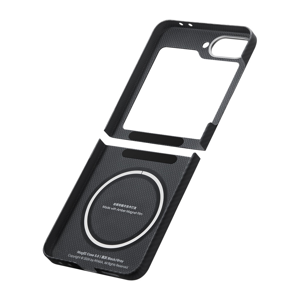 Samsung Galaxy Z Flip 6 Uyumlu Kılıf Magsafe Şarj Özellikli 600D Aramid Fiber Pitaka Ultra-Slim Classic Serisi Black-Grey Twill Kapak - 13