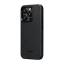 Apple iPhone 15 Pro Max Uyumlu Kılıf Magsafe Şarj Özellikli 600D Aramid Fiber Pitaka Military-Grade Classic Serisi Black-Grey Twill Kapak - 2