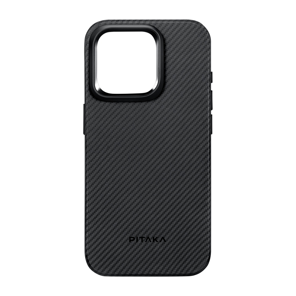 Apple iPhone 15 Pro Max Uyumlu Kılıf Magsafe Şarj Özellikli 600D Aramid Fiber Pitaka Military-Grade Classic Serisi Black-Grey Twill Kapak - 10