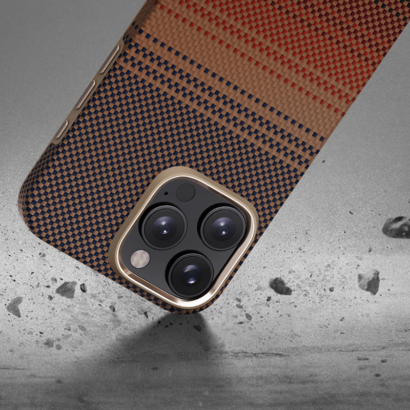 Apple iPhone 16 Pro Max Uyumlu Kılıf Magsafe Şarj Özellikli Aramid Fiber Pitaka Military-Grade Sunset-Moonrise Serisi Sunset Kapak - 11