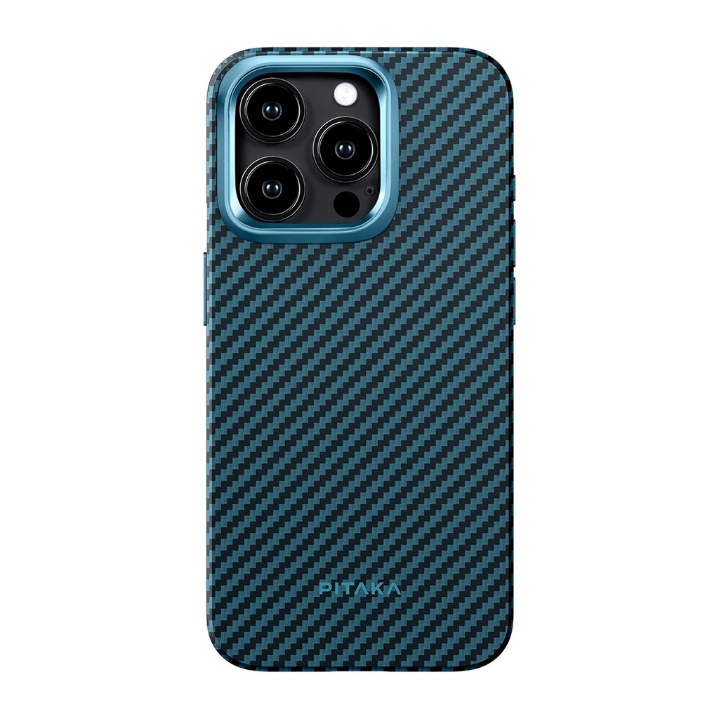 Apple iPhone 15 Pro Max Uyumlu Kılıf Magsafe Şarj Özellikli 1500D Aramid Fiber Pitaka Military-Grade Classic Serisi Black-Grey Twill Kapak - 13