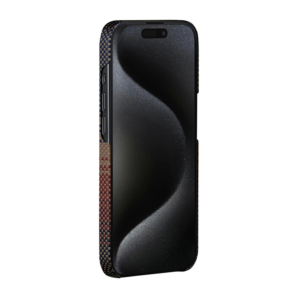 Apple iPhone 15 Pro Uyumlu Kılıf Magsafe Şarj Özellikli Aramid Fiber Pitaka Tactile Woven Sunset-Moonrise Serisi Sunset Kapak - 4