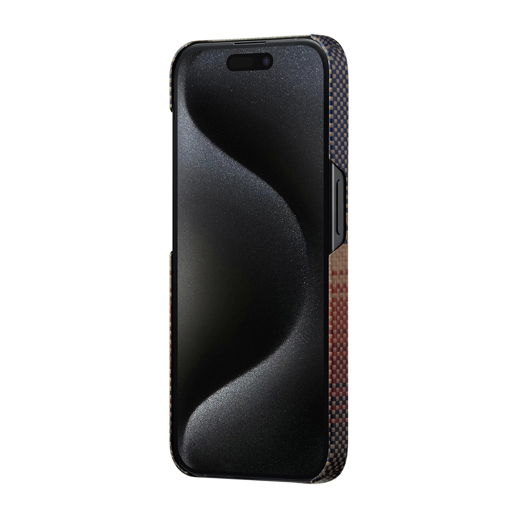 Apple iPhone 15 Pro Uyumlu Kılıf Magsafe Şarj Özellikli Aramid Fiber Pitaka Tactile Woven Sunset-Moonrise Serisi Sunset Kapak - 6
