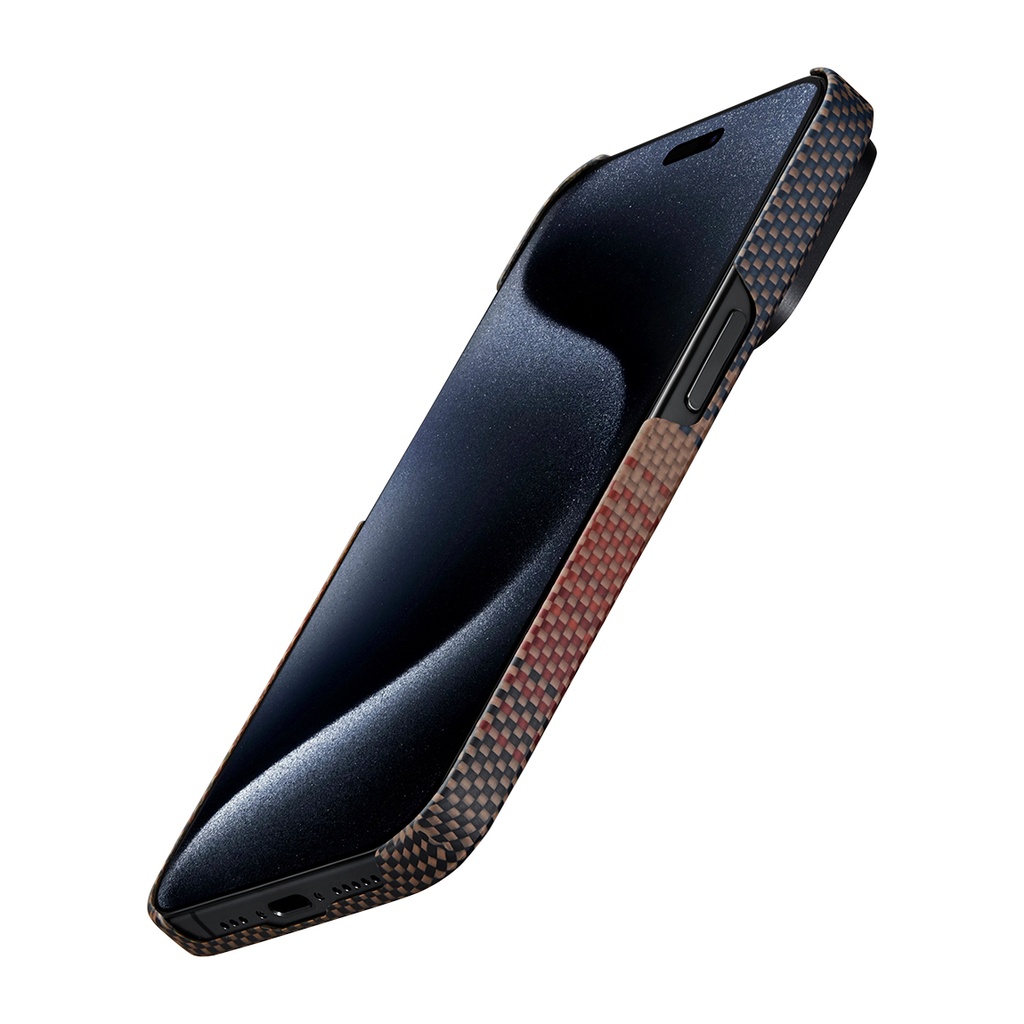 Apple iPhone 15 Pro Max Uyumlu Kılıf Magsafe Şarj Özellikli Aramid Fiber Pitaka Tactile Woven Sunset-Moonrise Serisi Sunset Kapak - 7