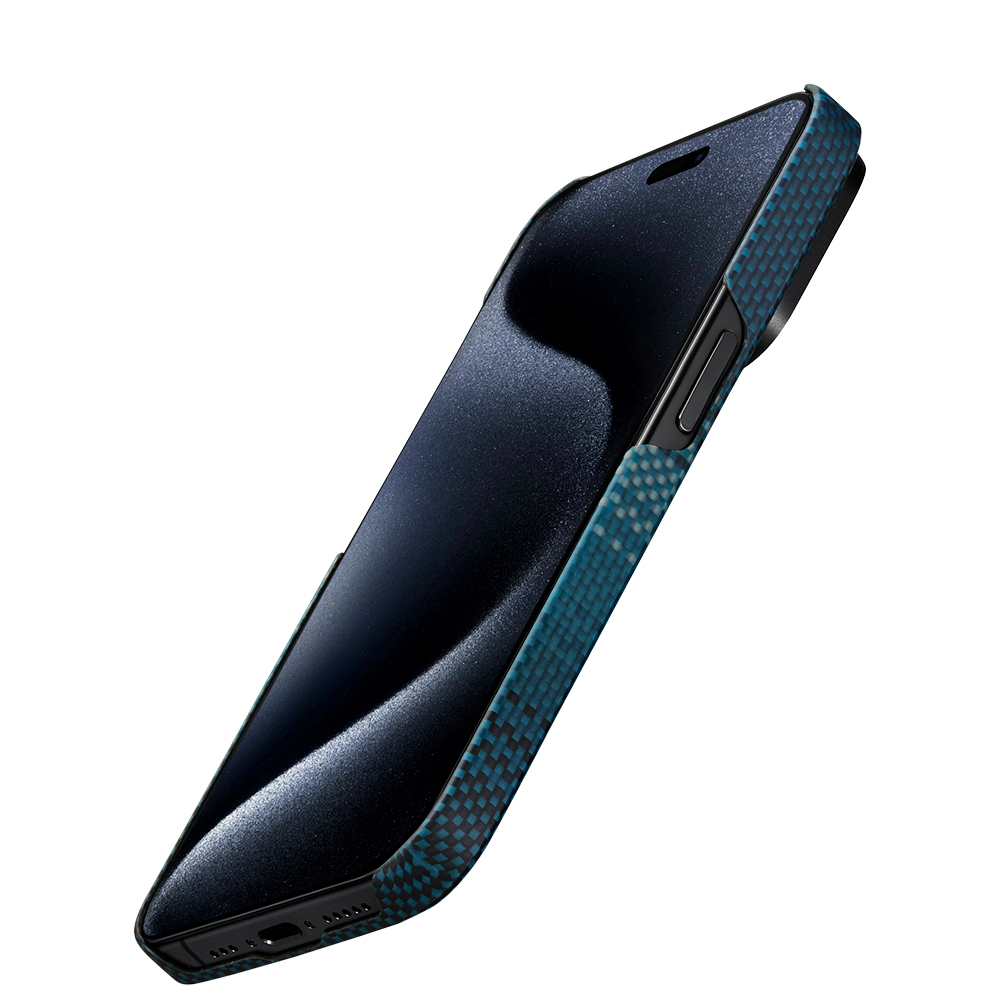 Apple iPhone 15 Pro Uyumlu Kılıf Magsafe Şarj Özellikli Aramid Fiber Pitaka Tactile Woven Sunset-Moonrise Serisi Moonrise Kapak - 7