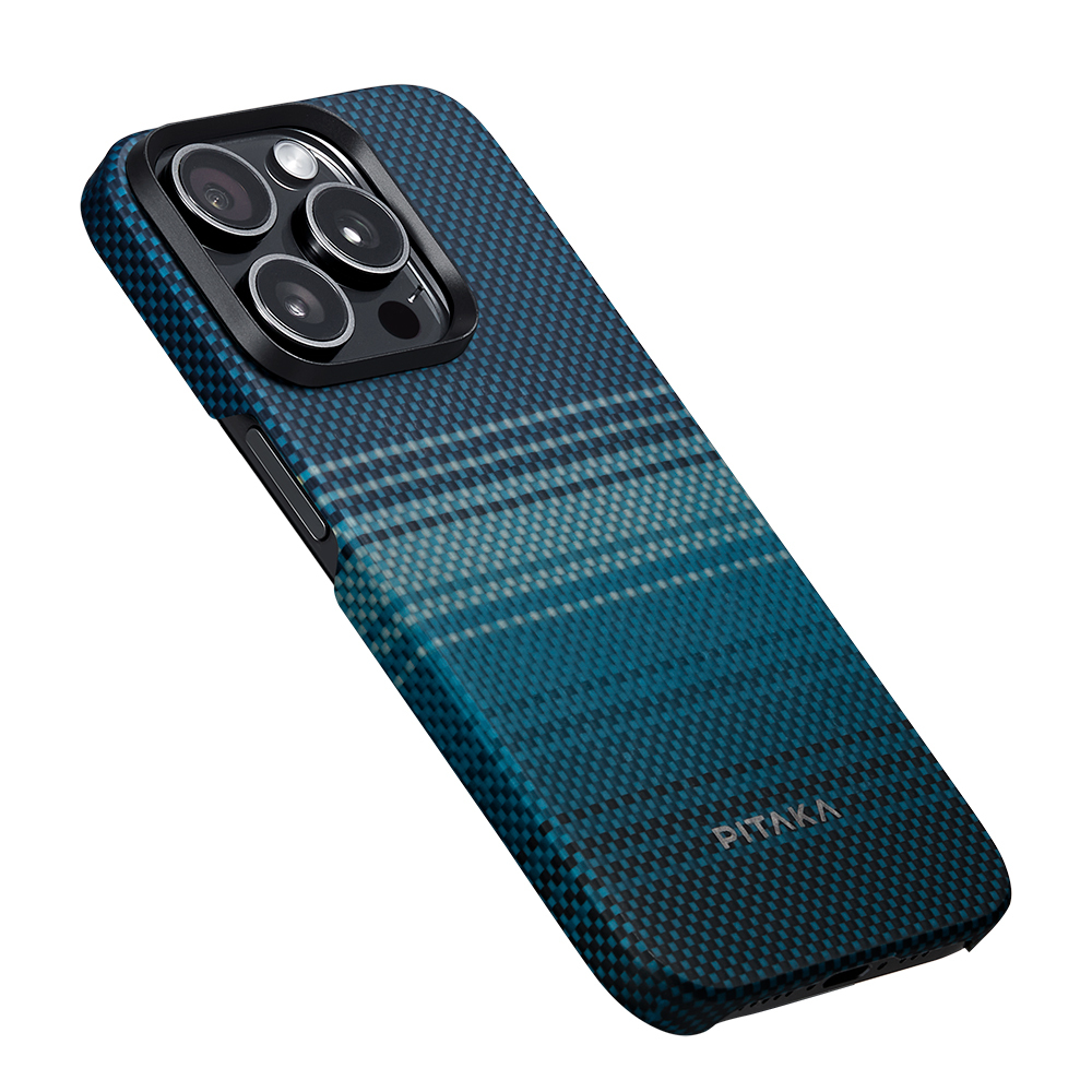 Apple iPhone 15 Pro Uyumlu Kılıf Magsafe Şarj Özellikli Aramid Fiber Pitaka Tactile Woven Sunset-Moonrise Serisi Moonrise Kapak - 8